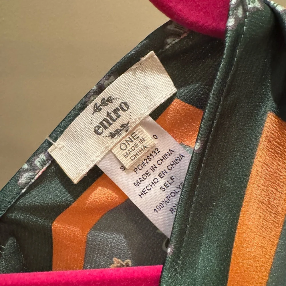 entro Green Printed Wide-Leg Pants with Orange Trim - Picture 3 of 7